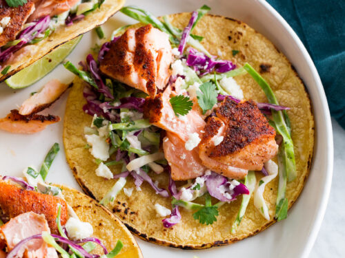 Try These Air Fryer Salmon Tacos With Lemon Garlic Slaw For National Taco Day